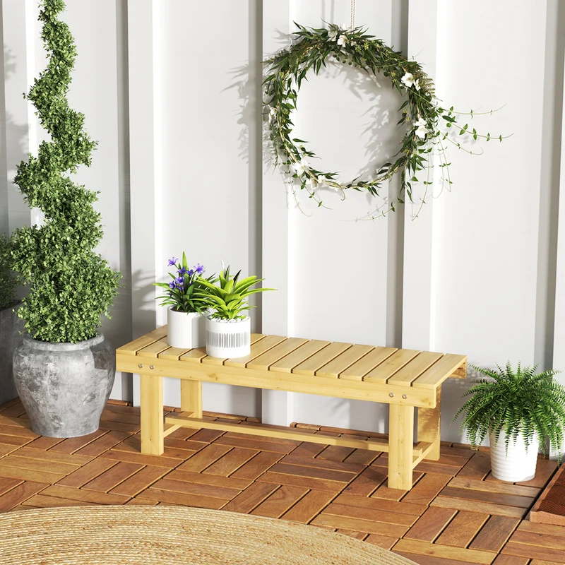 Outsunny Banco De Jardín De Madera De 2 Plazas Carga 250 Kg 110x38x35 Cm Natural