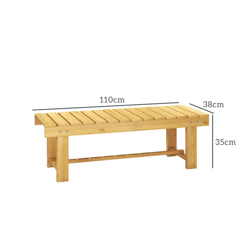 Outsunny Banco De Jardín De Madera De 2 Plazas Carga 250 Kg 110x38x35 Cm Natural