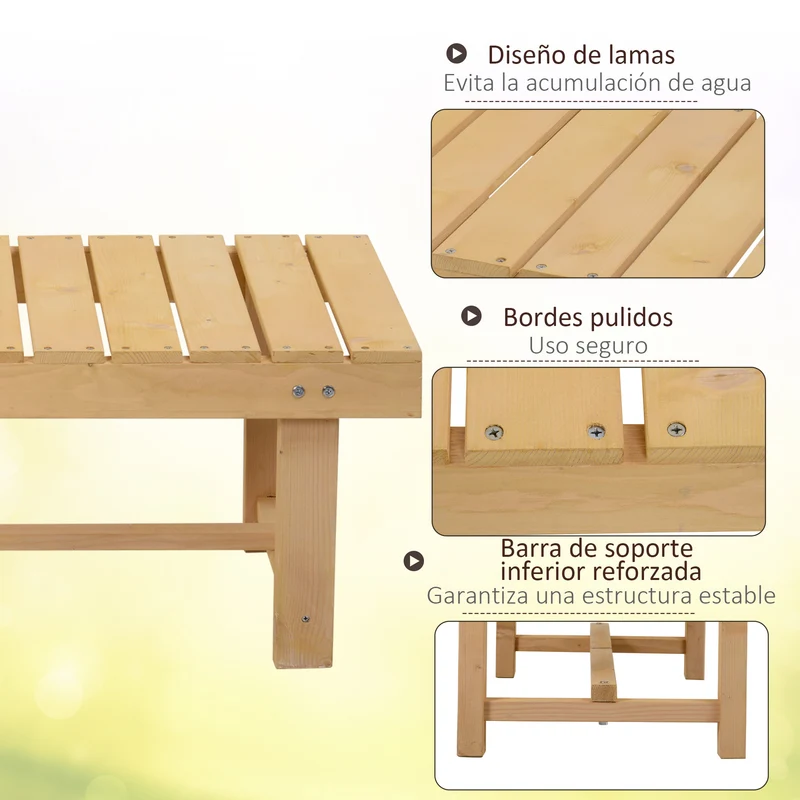 Outsunny Banco De Jardín De Madera De 2 Plazas Carga 250 Kg 110x38x35 Cm Natural
