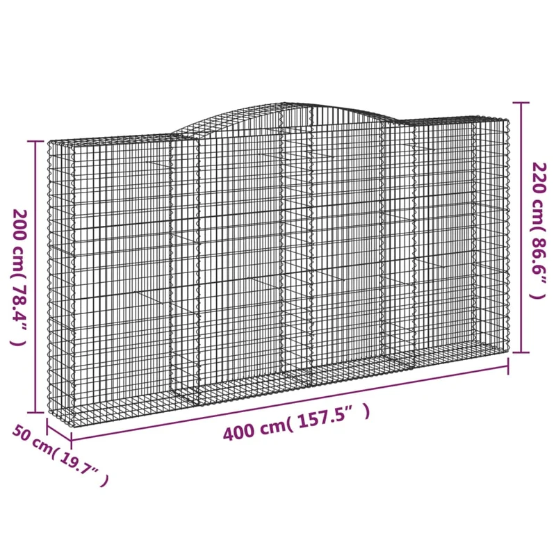 Cestas De Gaviones 2 Uds Forma De Arco Hierro 400x50x200/220 Cm