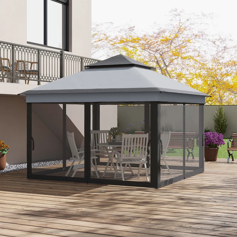Outsunny Carpa Plegable 3,26x3,26x2,72 M Con Doble Techo Altura Ajustable Gris