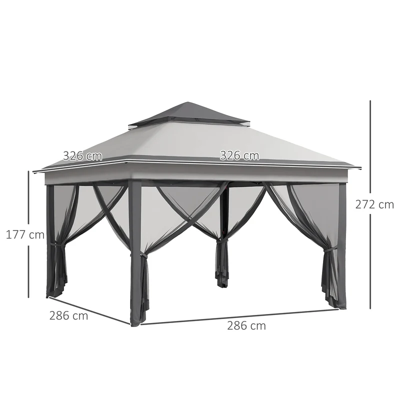 Outsunny Carpa Plegable 3,26x3,26x2,72 M Con Doble Techo Altura Ajustable Gris