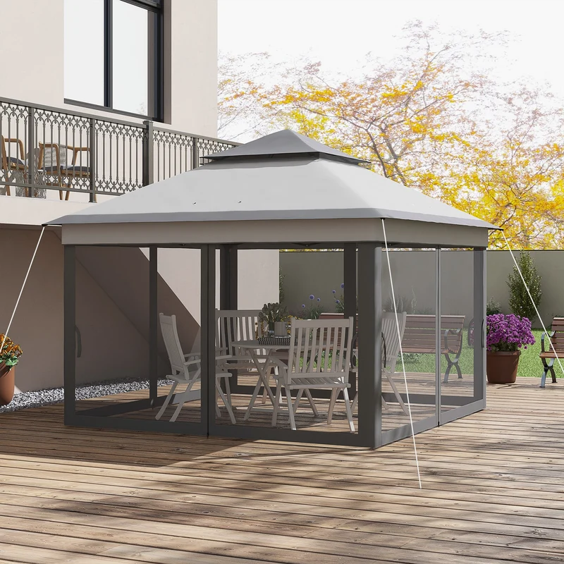 Outsunny Carpa Plegable 3,26x3,26x2,72 M Con Doble Techo Altura Ajustable Gris