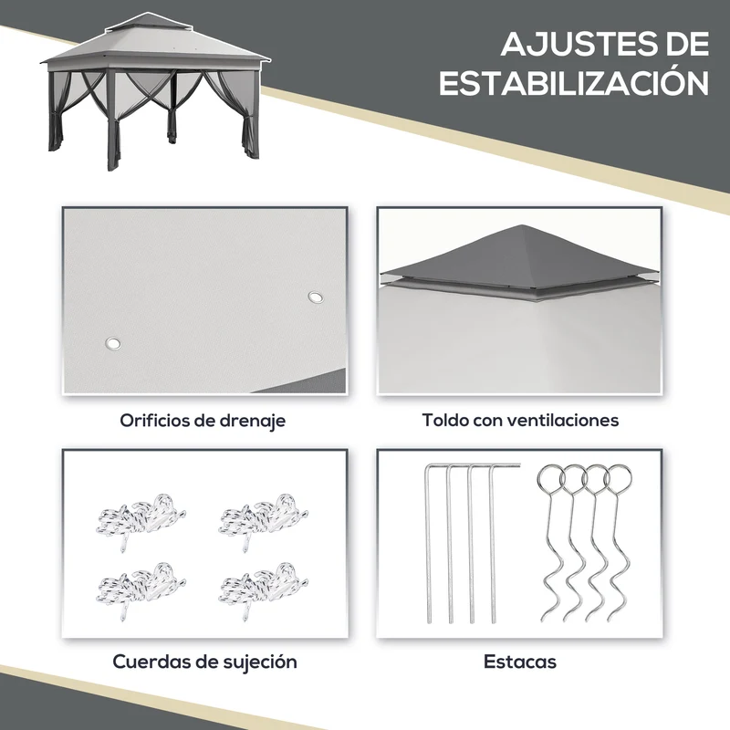 Outsunny Carpa Plegable 3,26x3,26x2,72 M Con Doble Techo Altura Ajustable Gris