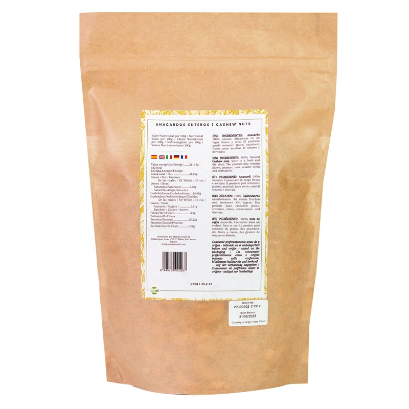 Anacardos Crudos Naturales Natuvid | 1 kg | PREMIUM | Sin tostar y sin sal | 100 % Naturales | Origen Africano | Vegano
