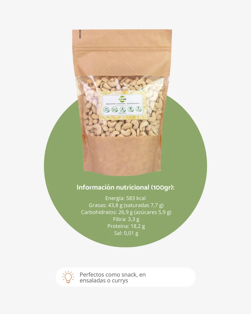 Anacardos Crudos Naturales Natuvid | 1 kg | PREMIUM | Sin tostar y sin sal | 100 % Naturales | Origen Africano | Vegano