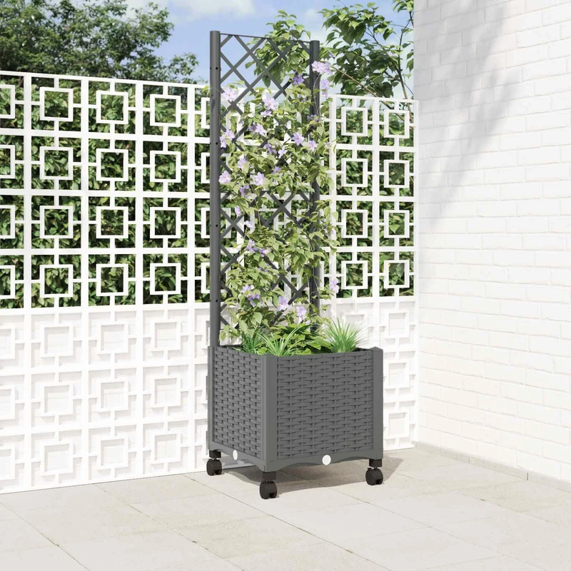 Jardinera Con Enrejado Y Ruedas Gris Claro 40 X 40 X 146 Cm Pp