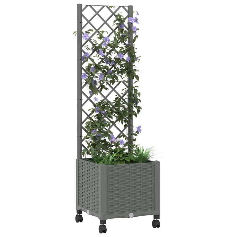 Jardinera Con Enrejado Y Ruedas Gris Claro 40 X 40 X 146 Cm Pp