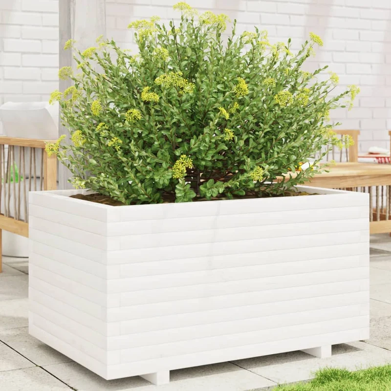 Jardinera Madera Maciza De Pino Blanco 90x60x49,5 Cm