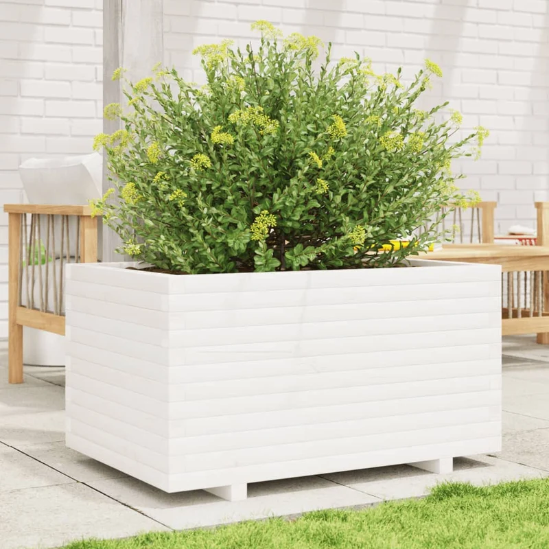 Jardinera Madera Maciza De Pino Blanco 90x60x49,5 Cm