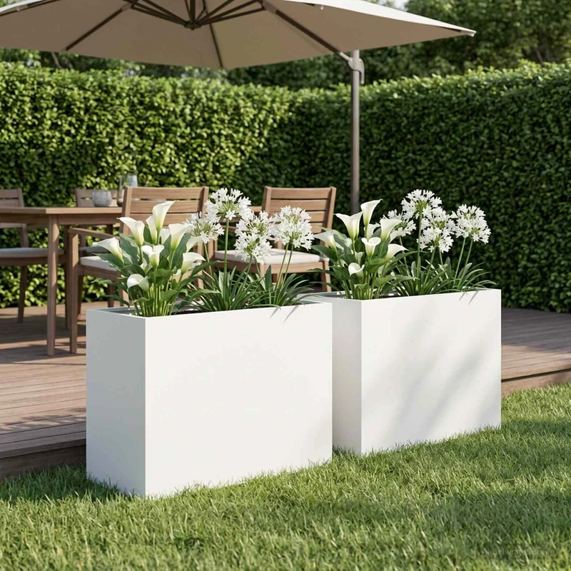 Macetero De Jardín 2 Uds. Blanco 60 X 30 X 40 Cm