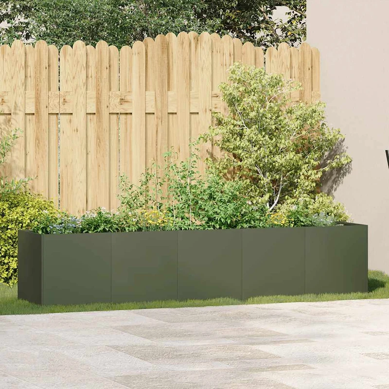Jardinera De Acero Laminado En Frío Verde Oliva 200x40x40 Cm