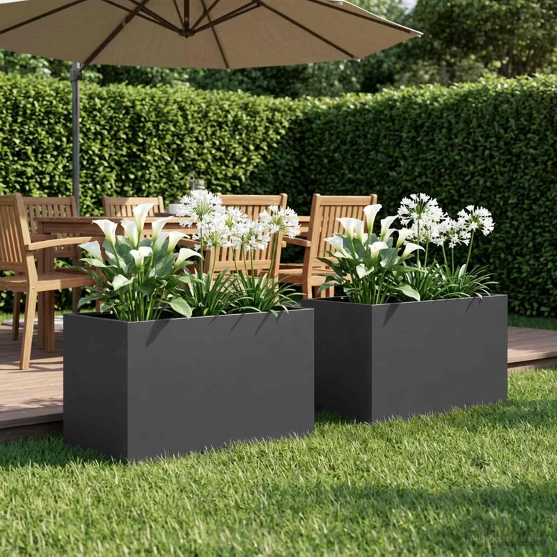 Macetero De Jardín 2 Uds. Negro 60 X 40 X 40 Cm