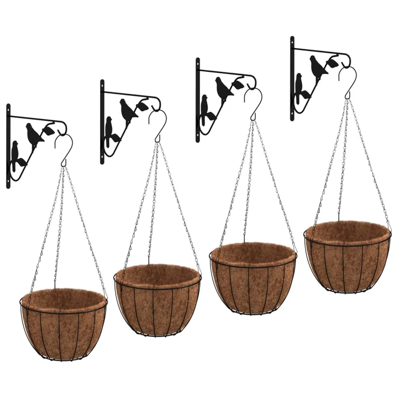 Soportes Para Cestas Colgantes Con Maceteros 4 Uds Acero Negro