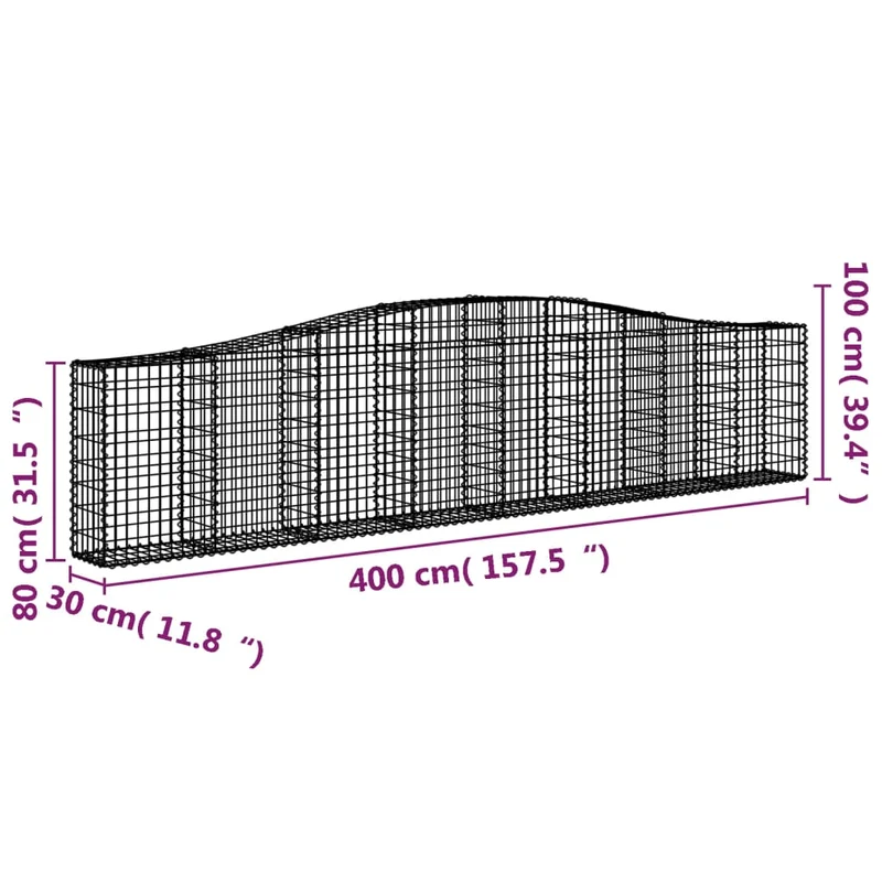 Cestas De Gaviones 25 Uds Forma De Arco Hierro 400x30x80/100 Cm
