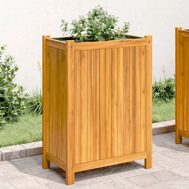 Jardinera Con Forro Madera Maciza De Acacia 54x31x75 Cm