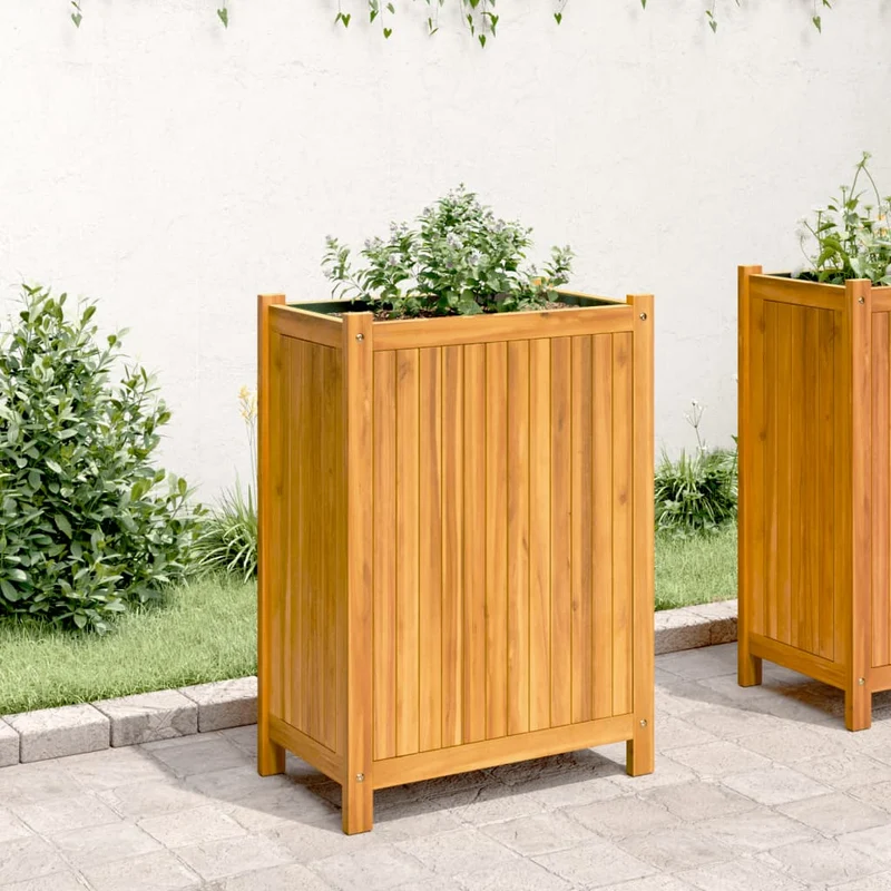 Jardinera Con Forro Madera Maciza De Acacia 54x31x75 Cm
