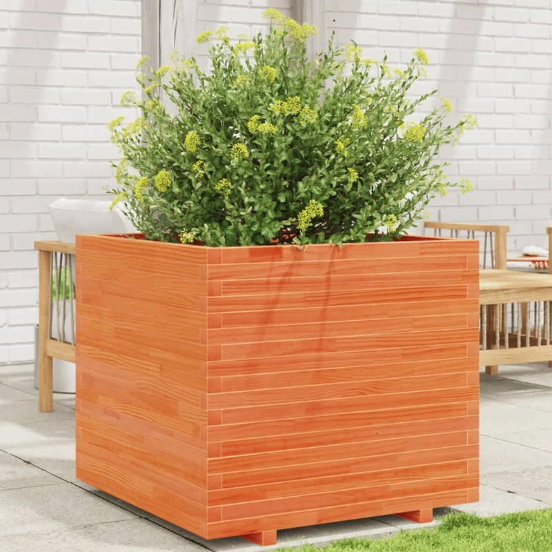Jardinera Madera Maciza De Pino Marrón Cera 80x80x72 Cm
