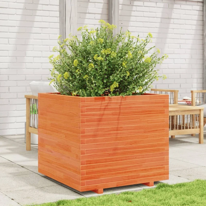 Jardinera Madera Maciza De Pino Marrón Cera 80x80x72 Cm