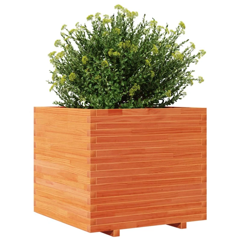 Jardinera Madera Maciza De Pino Marrón Cera 80x80x72 Cm