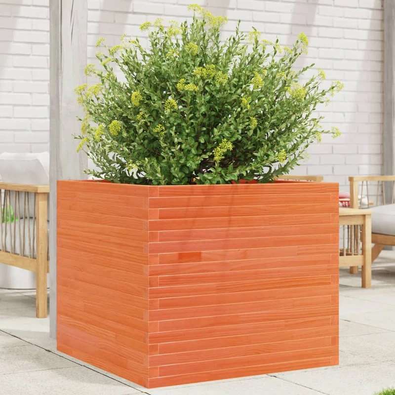 Jardinera Madera Maciza De Pino Marrón Cera 80x80x68,5 Cm