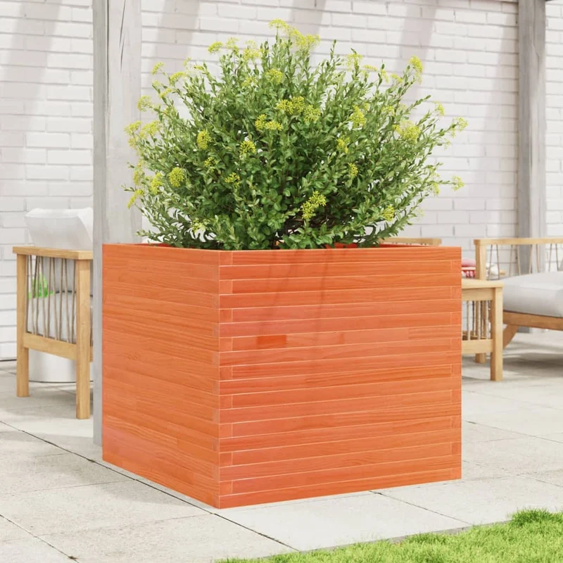 Jardinera Madera Maciza De Pino Marrón Cera 80x80x68,5 Cm