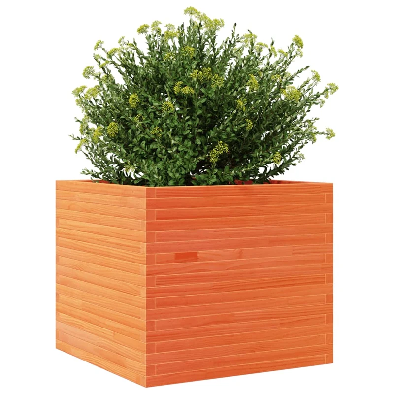 Jardinera Madera Maciza De Pino Marrón Cera 80x80x68,5 Cm