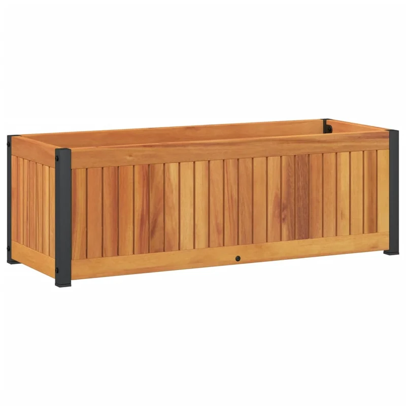 Jardinera De Madera Maciza De Acacia Y Acero 80x30x27,5 Cm