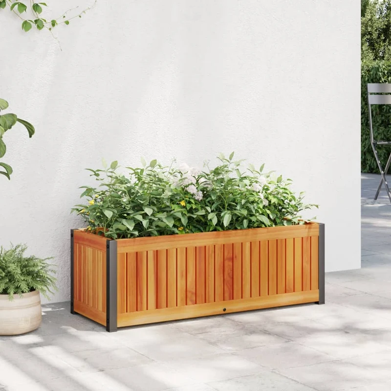 Jardinera De Madera Maciza De Acacia Y Acero 80x30x27,5 Cm