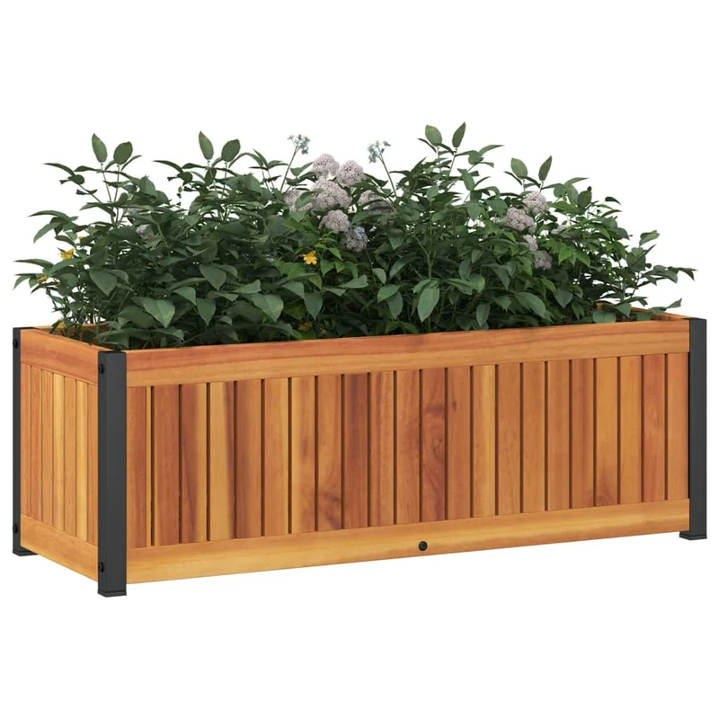 Jardinera De Madera Maciza De Acacia Y Acero 80x30x27,5 Cm