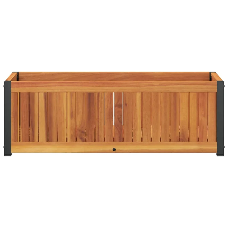 Jardinera De Madera Maciza De Acacia Y Acero 80x30x27,5 Cm
