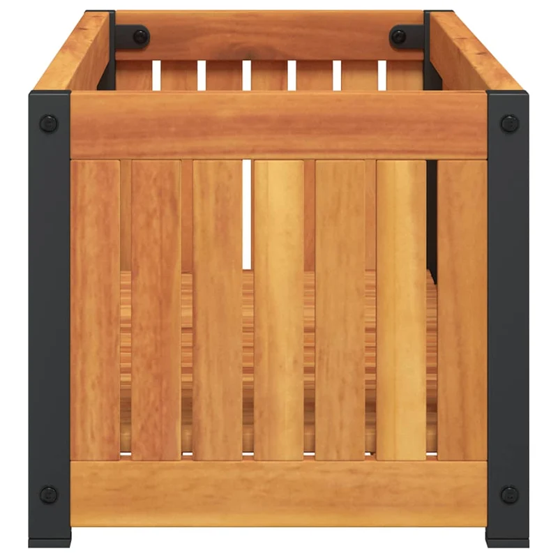 Jardinera De Madera Maciza De Acacia Y Acero 80x30x27,5 Cm