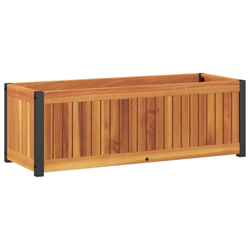 Jardinera De Madera Maciza De Acacia Y Acero 80x30x27,5 Cm