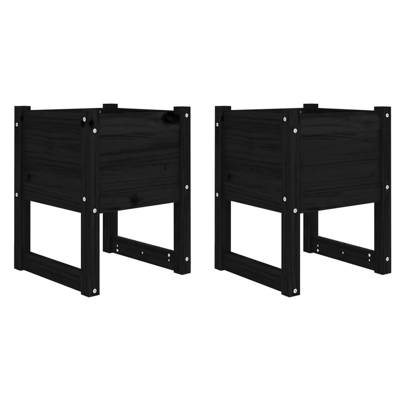 Jardinera 2 Unidades Madera Maciza De Pino Negro 40x40x52,5 Cm