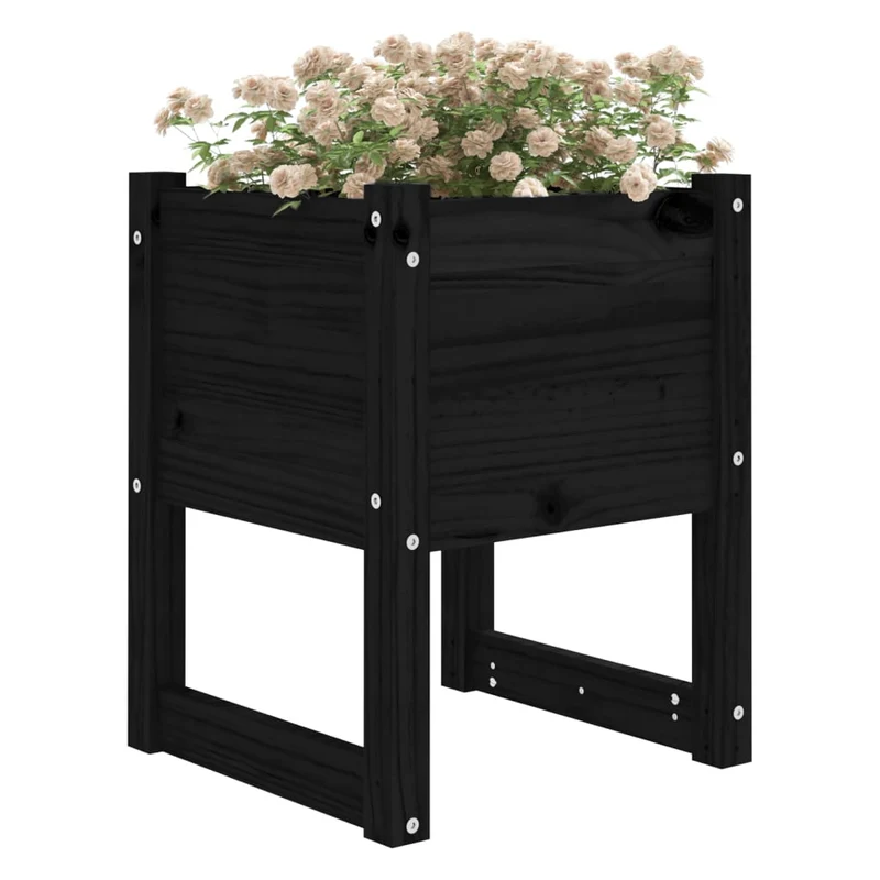 Jardinera 2 Unidades Madera Maciza De Pino Negro 40x40x52,5 Cm