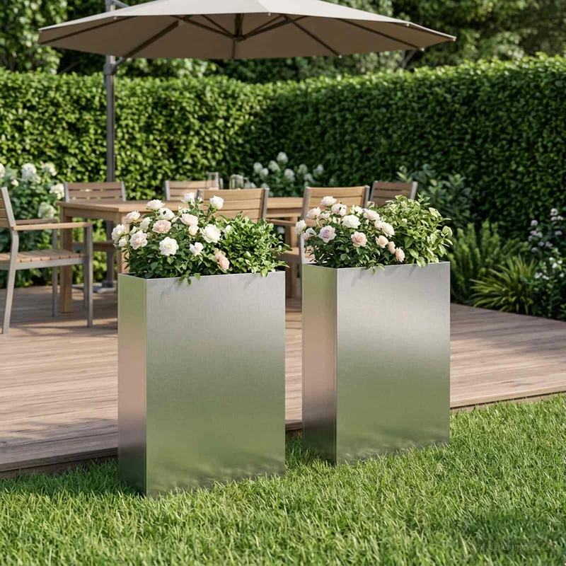 Macetero De Jardín 2 Uds. Plateado 40 X 20 X 75 Cm