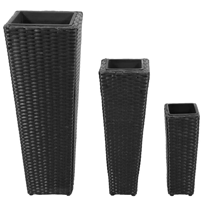 Conjunto De Arriates De Ratán Sintético Negro 3 Piezas