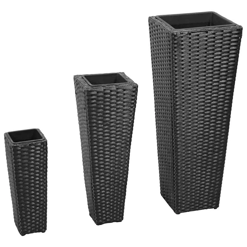 Conjunto De Arriates De Ratán Sintético Negro 3 Piezas