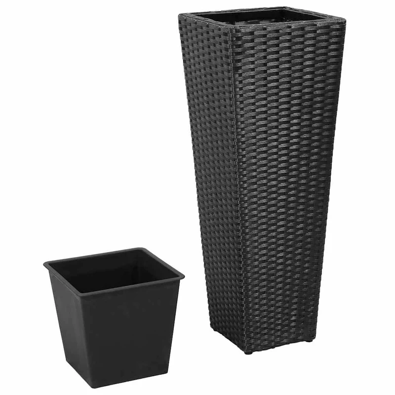 Conjunto De Arriates De Ratán Sintético Negro 3 Piezas