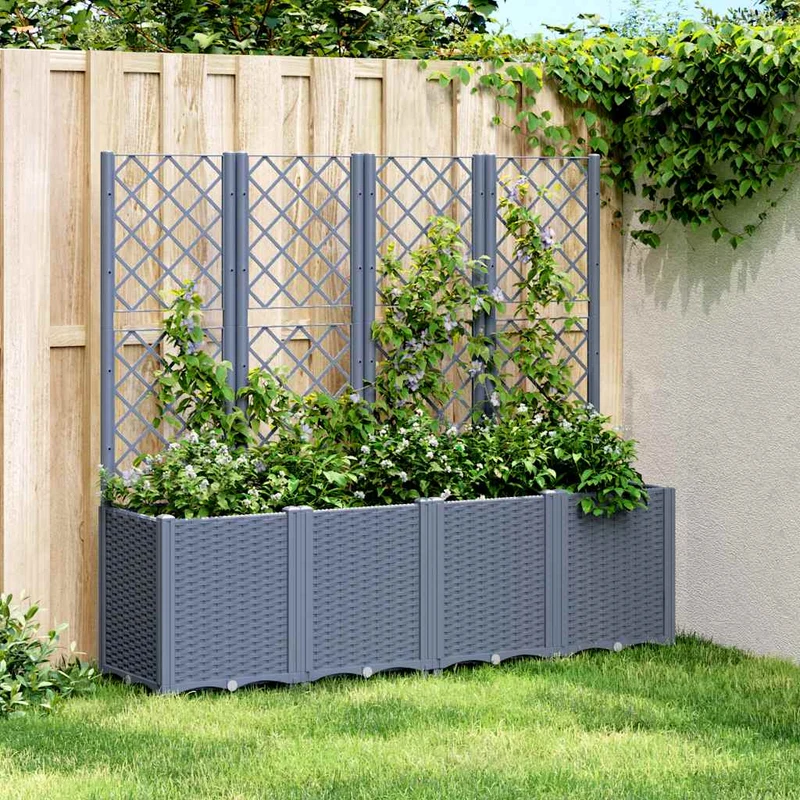Jardinera Con Enrejado Pp Azul Gris 160x40x140 Cm