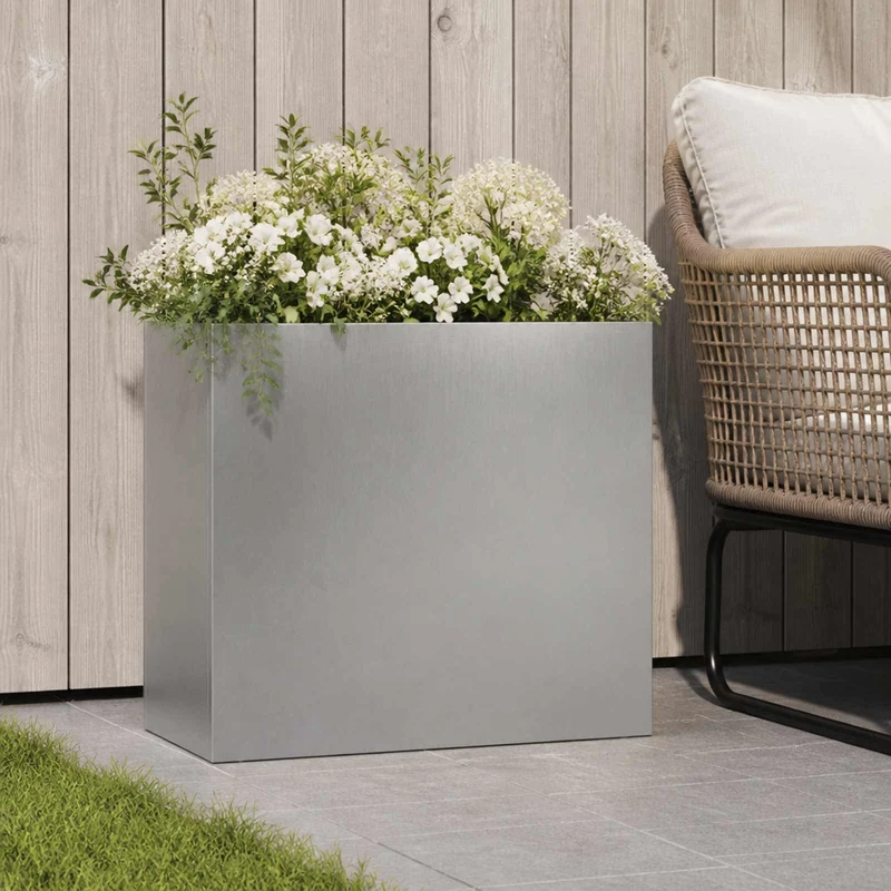 Macetero De Jardín Plateado 50 X 20 X 40 Cm Acero Inoxidable