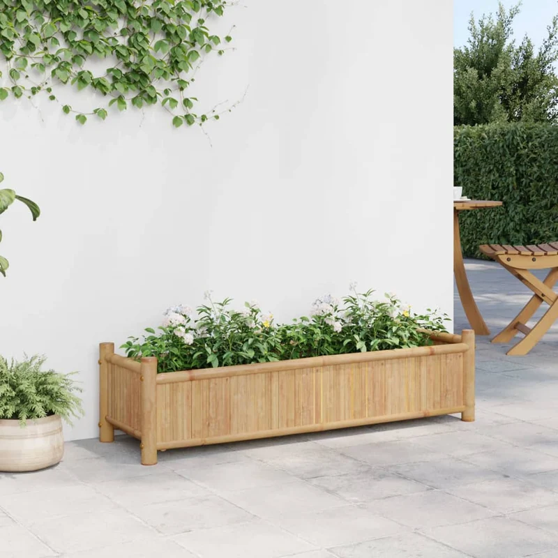 Jardinera De Bambú 100x30x25 Cm