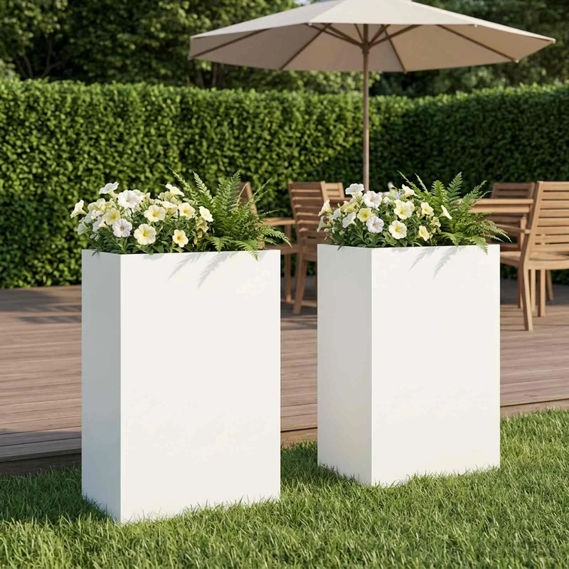 Macetero De Jardín 2 Uds. Blanco 40 X 30 X 75 Cm