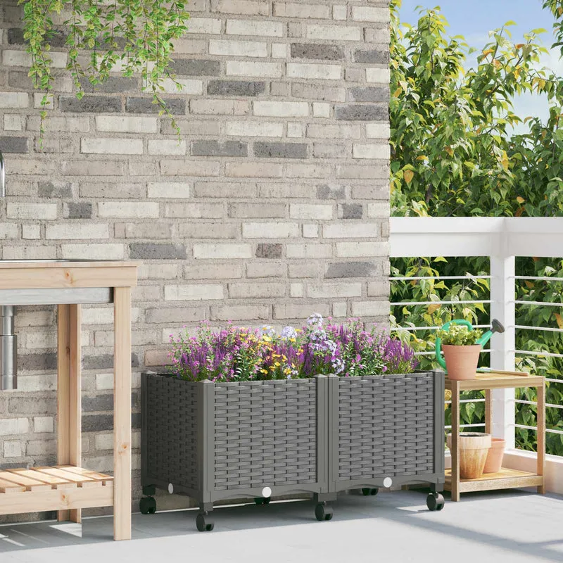 Macetero De Jardín Con Ruedas Gris Claro 80 X 40 X 44 Cm Pp