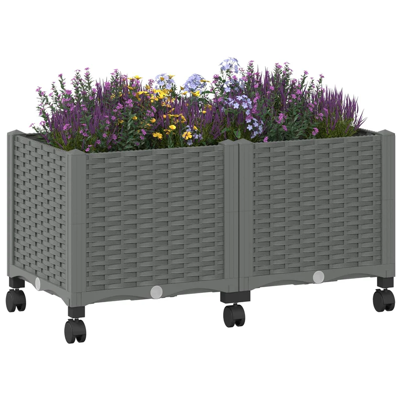 Macetero De Jardín Con Ruedas Gris Claro 80 X 40 X 44 Cm Pp