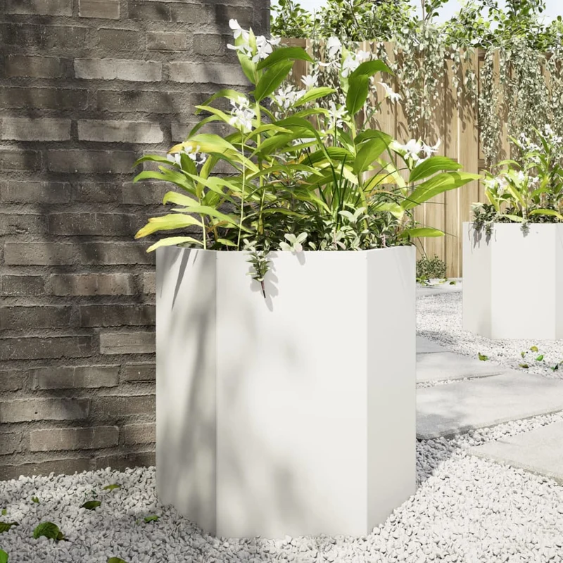 Jardinera Hexagonal Acero Blanco 46x40x45 Cm