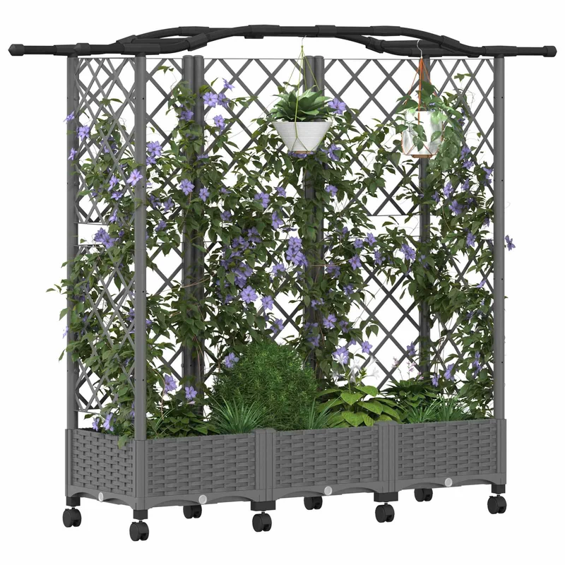 Cama Elevada Con Trellis Y Techo Gris Claro 163 X 40 X 129 Cm
