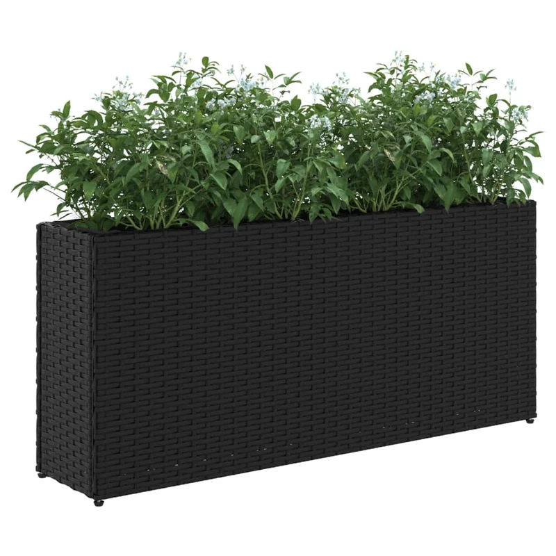 Jardinera Con 2 Maceteros De Ratán Sintético Negra 90x20x40 Cm