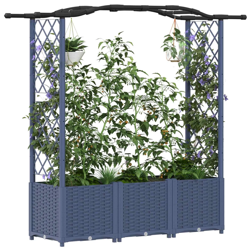 Cama Elevada Con Trellis Y Techo Gris 164 X 40 X 138 Cm Pp