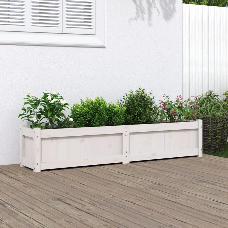 Jardinera De Madera Maciza De Pino Blanca 150x31x31 Cm